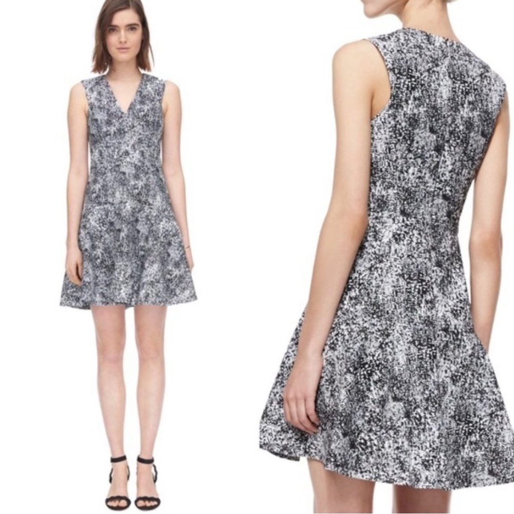 Rebecca Taylor Sleeveless Flutter Dress Black White 4